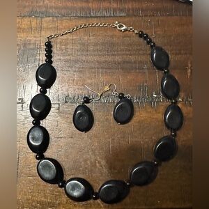 🖤 Black Beaded Necklace & Earring Set – Classic Statement Jewelry